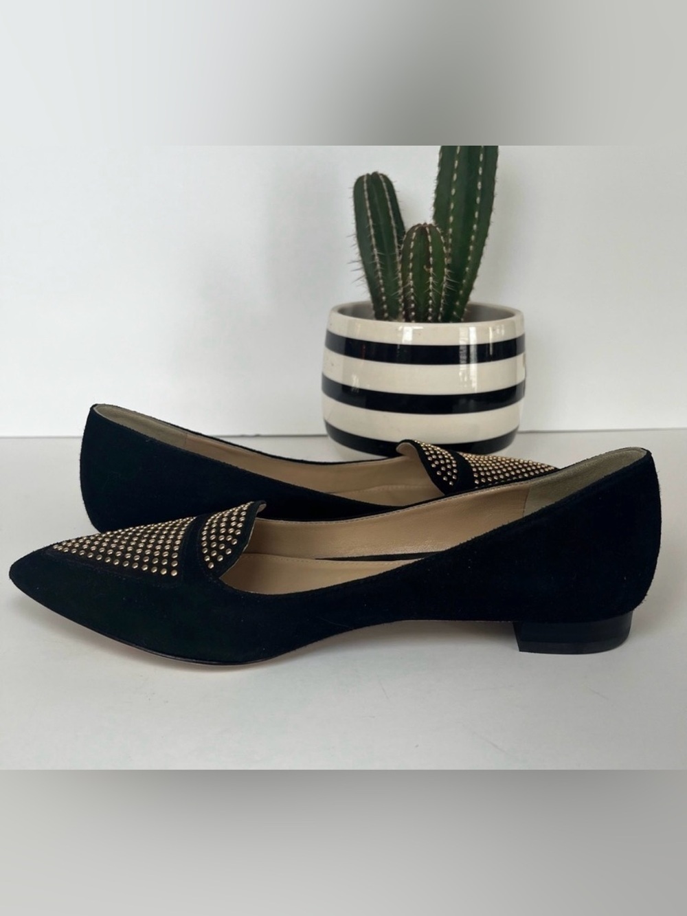 Via Spiga Women’s Flats Made in Italy Size 6 Black Pointed Toe Gold Studs